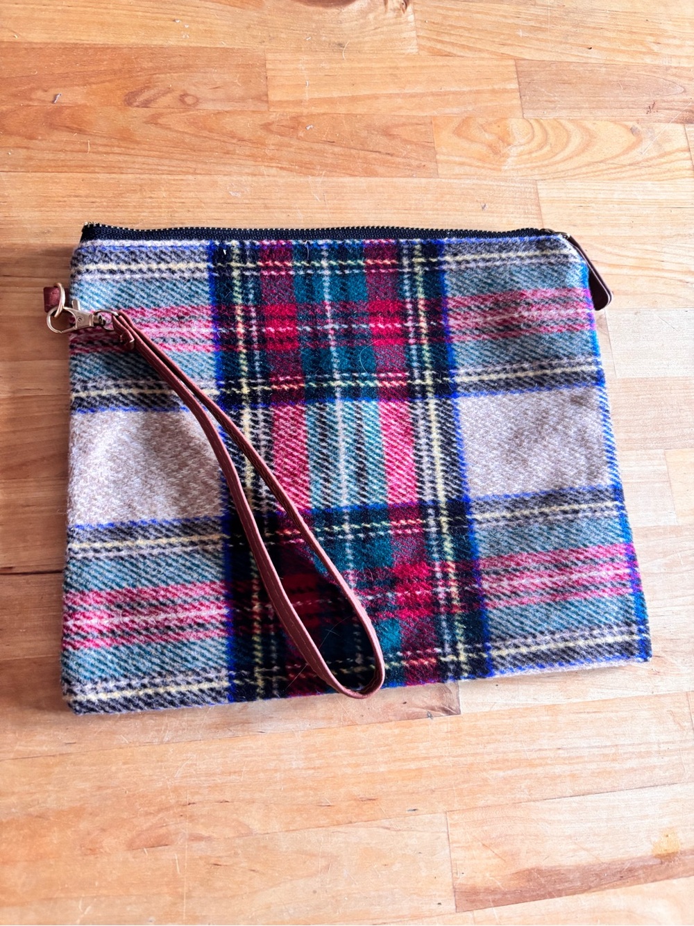 Plaid Wristlet Clutch in Red, Green and Cream